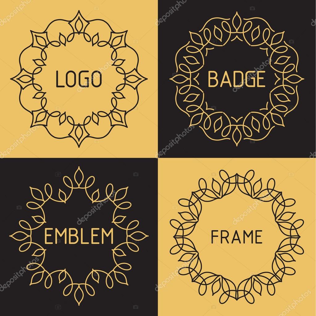 Vector outline frames and badges. Elements design templates for logo, emblems and monogram.