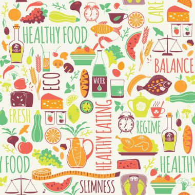 Vector seamless pattern with illustration of healthy food. clipart