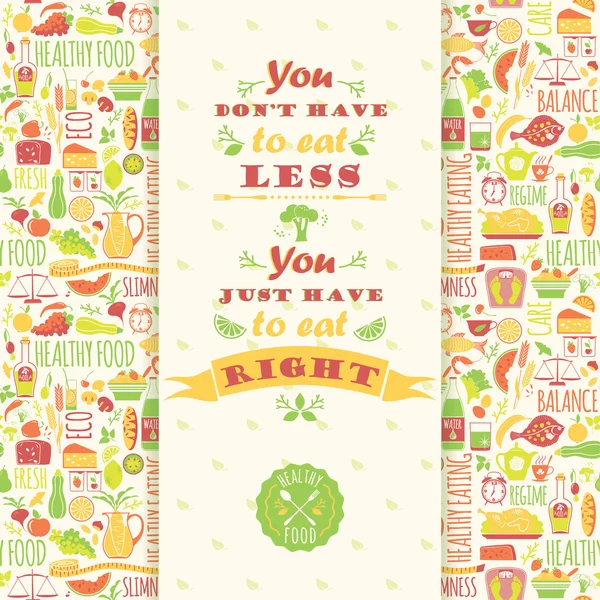Healthy eating background with quote. — Stock Vector