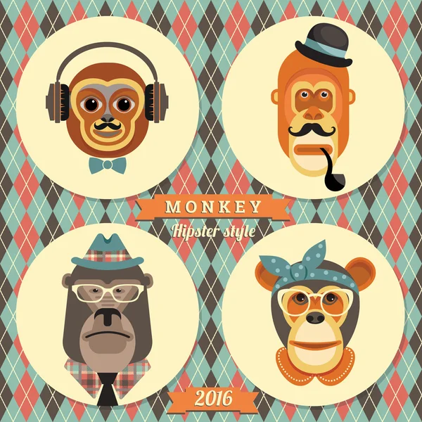 Ilustração vetorial de macacos, símbolo de 2016 — Vetor de Stock