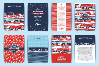 Noel ve yeni yıl küme. Vektör tasarım şablonları.