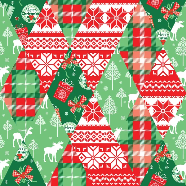 Christmas and New Year patchwork seamless background. — ストックベクタ