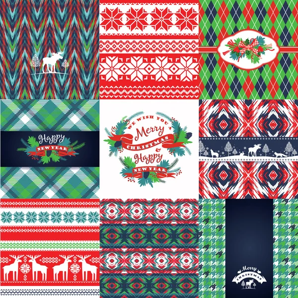 Christmas and New Year Set. Knitted backgrounds. — Stock Vector