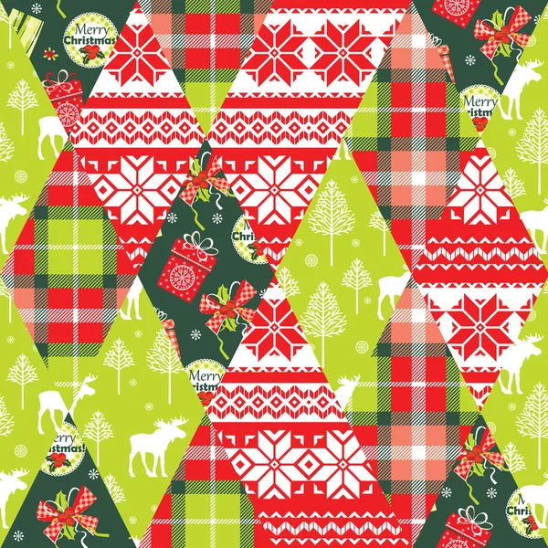 Christmas and New Year patchwork seamless background. — Stok Vektör