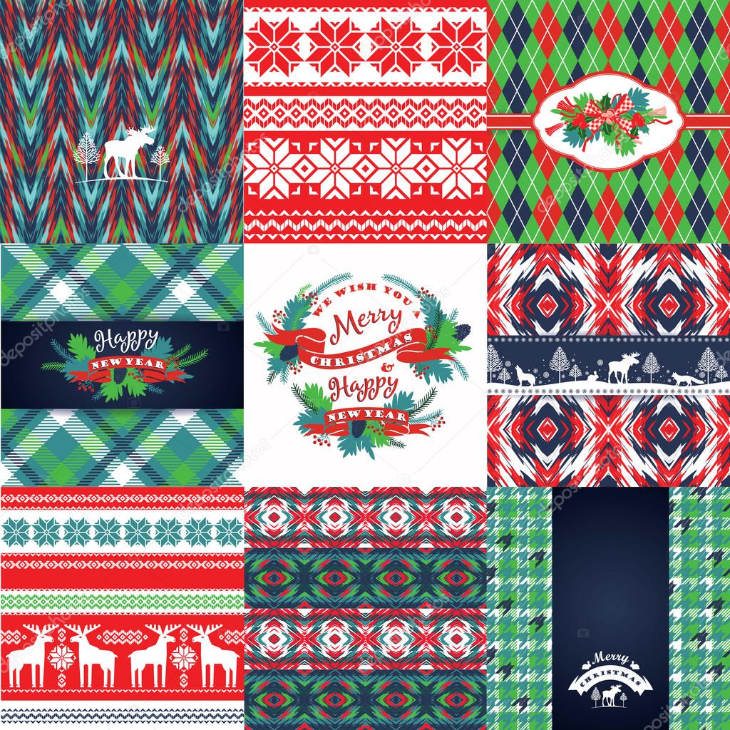 Christmas and New Year Set. Knitted backgrounds.