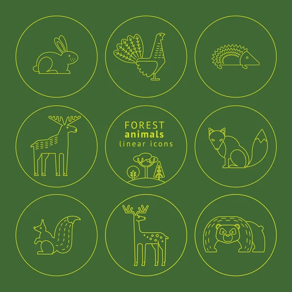 Vector linear icons of forest animals. — Stockový vektor