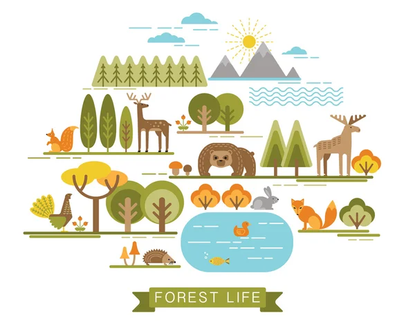 Ilustración vectorial de la vida forestal . — Vector de stock