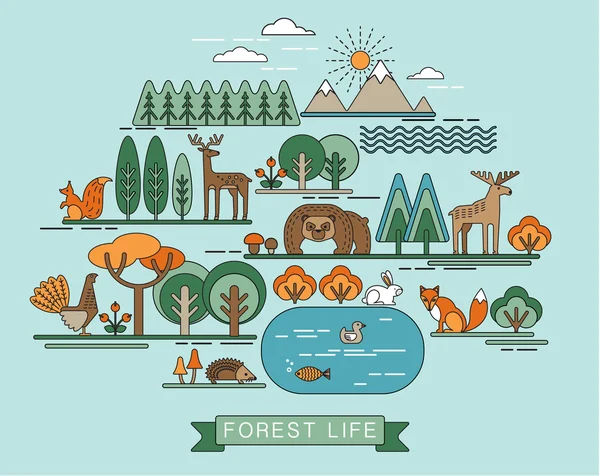 Ilustração vetorial da vida florestal . —  Vetores de Stock