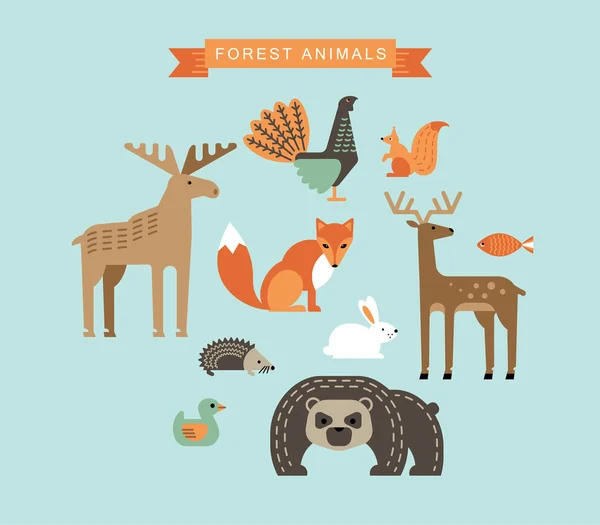 Vector illustrations of forest animals. — Stok Vektör