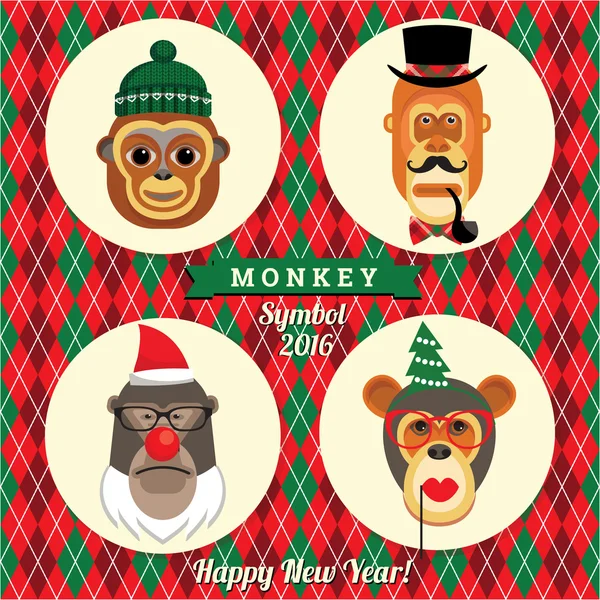 Vector illustration of monkeys, symbol of 2016. — Stock Vector