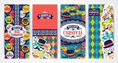 Karnaval simgeler ve nesnelerle kutlama Festival arka plan.