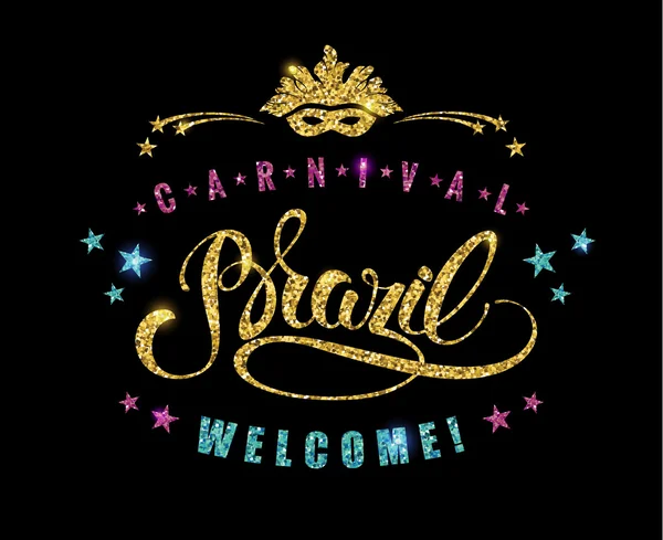 Brazil Carnival glittering lettering design. — Stock Vector