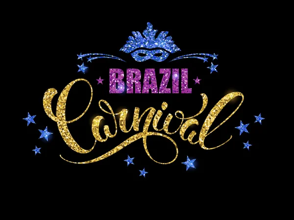Brasilianischer Karneval mit glitzerndem Schriftzug. — Stockvektor