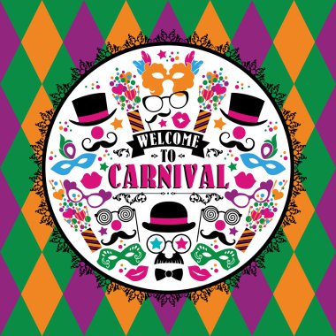 Celebration festive illustration with carnival icons and objects