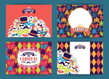Karnaval simgeler ve nesnelerle kutlama Festival arka plan.