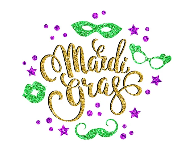Mardi Gras.Glittering lettering design. Vector illustration — Stock Vector