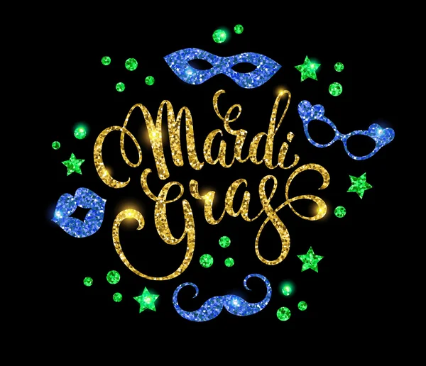 Mardi Gras.Glittering lettering design. — Vettoriale Stock