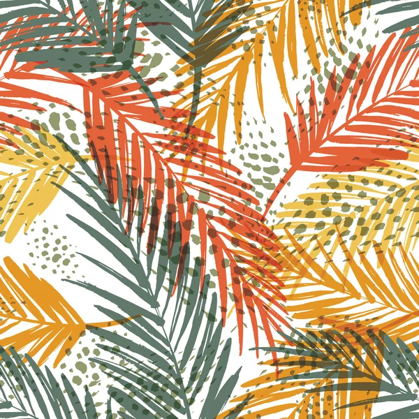 Бесшовный экзотический узор с пальмовыми листьями — стоковый вектор