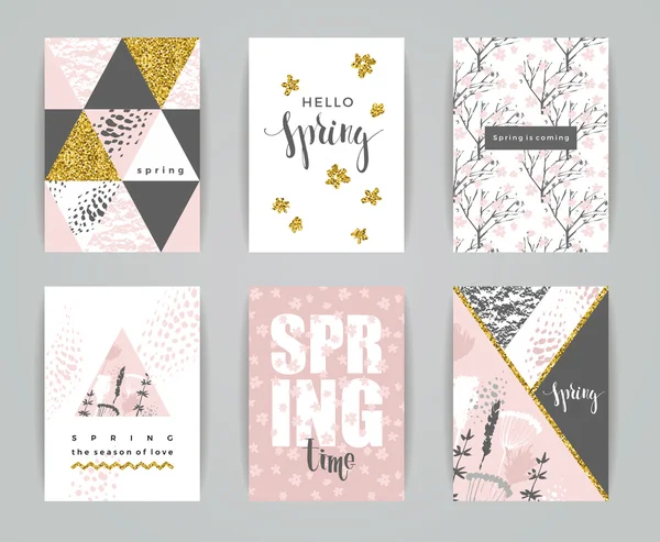 Set of artistic creative spring cards. — Stock Vector