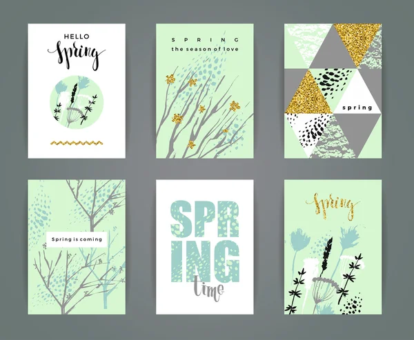 芸術的な創造的な春カードのセット. — ストックベクタ