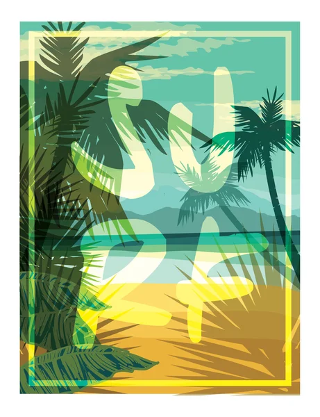 Playa tropical verano imprimir — Vector de stock