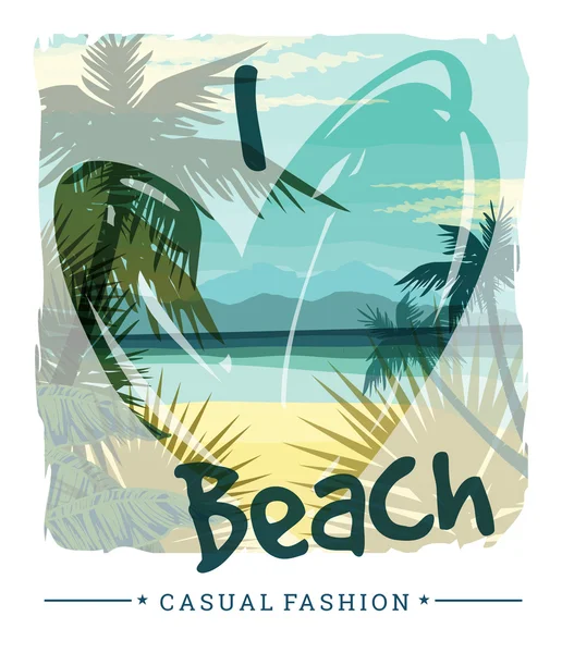 Playa tropical verano imprimir — Vector de stock