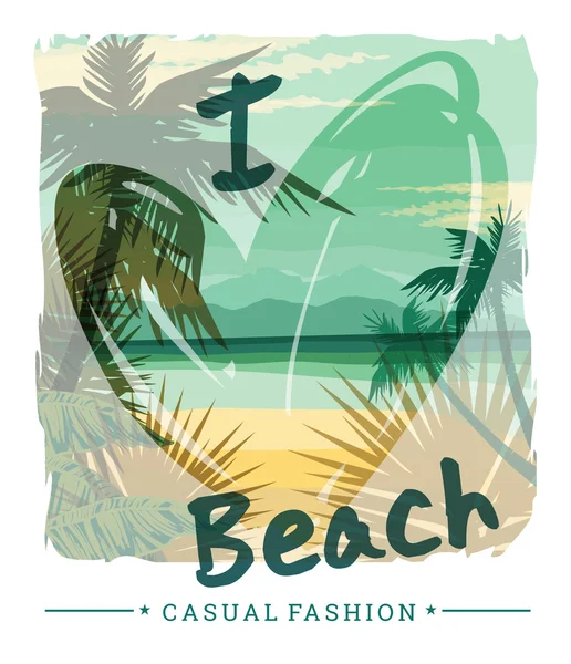 Playa tropical verano imprimir — Vector de stock