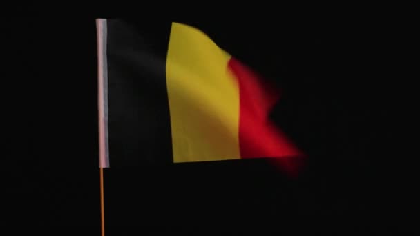 Bandeira nacional da Bélgica ao vento, sobre fundo preto — Vídeo de Stock