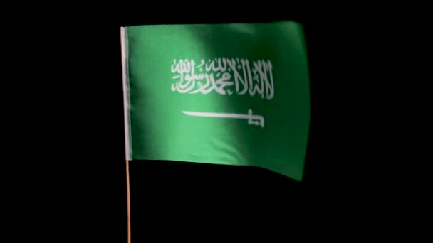 Державний прапор Саудівської Аравії летить на чорному тлі. — стокове відео