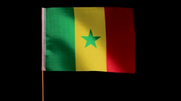 De nationale vlag van Senegal wappert in de wind, op een zwarte achtergrond — Stockvideo