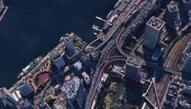 Japonya, başkent Tokyo kıyıları, altyapı, konut binaları, köprüler, eğlence ve körfezler