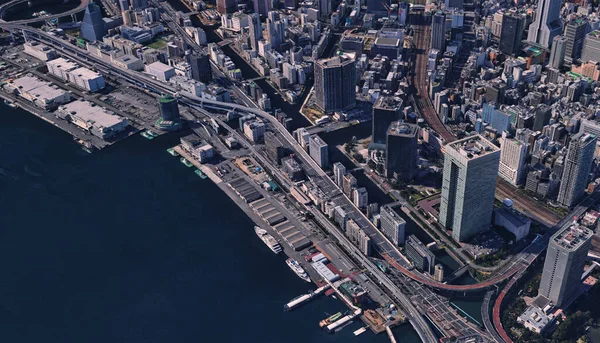 Japan Kust Van Hoofdstad Tokio Infrastructuur Woongebouwen Bruggen Attracties Baaien — Stockfoto