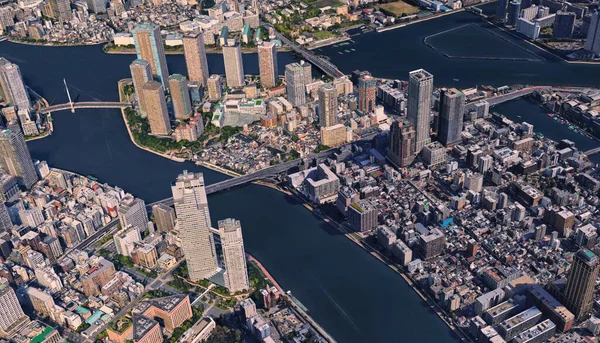 Japonya, başkent Tokyo kıyıları, altyapı, konut binaları, köprüler, eğlence ve körfezler