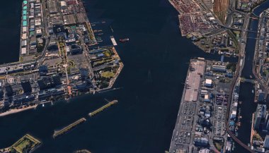 Japonya, başkent Tokyo kıyıları, altyapı, konut binaları, köprüler, eğlence ve körfezler