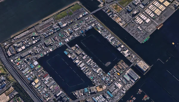 Japonia Wybrzeże Stolicy Tokio Infrastruktura Budynki Mieszkalne Mosty Atrakcje Zatoki — Zdjęcie stockowe