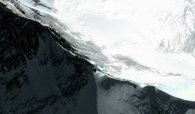 Everest Dağı 'nın tepeleri ve etekleri Çin' de kuş bakışı bir Himalaya dağ oluşumudur.