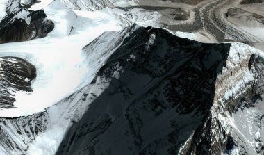 Everest Dağı 'nın tepeleri ve etekleri Çin' de kuş bakışı bir Himalaya dağ oluşumudur.