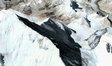 Everest Dağı 'nın tepeleri ve etekleri Çin' de kuş bakışı bir Himalaya dağ oluşumudur.