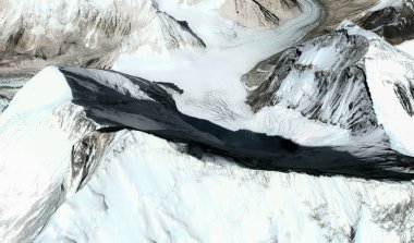 Everest Dağı 'nın tepeleri ve etekleri Çin' de kuş bakışı bir Himalaya dağ oluşumudur.