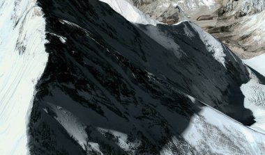 Everest Dağı 'nın tepeleri ve etekleri Çin' de kuş bakışı bir Himalaya dağ oluşumudur.