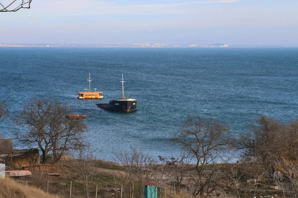 Large Sunken Cargo Ship Black Sea Coast Feodosia Crimea — Stock Photo, Image
