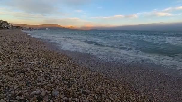 Sparatoria Moto Lento Onde Sulla Costa Mar Nero Nella Crimea — Video Stock