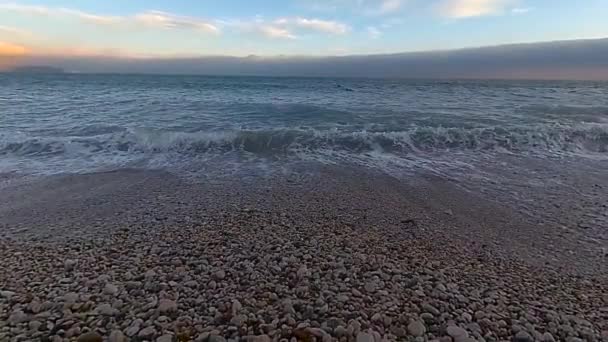Langzame Motie Schietend Van Golven Zwarte Zee Kustlijn Krim Winter — Stockvideo