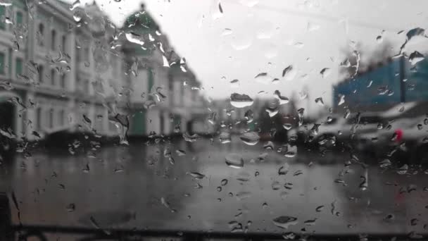 Sleet Spada Okno Samochodu Pochmurną Pogodę Zwolniony Ruch — Wideo stockowe