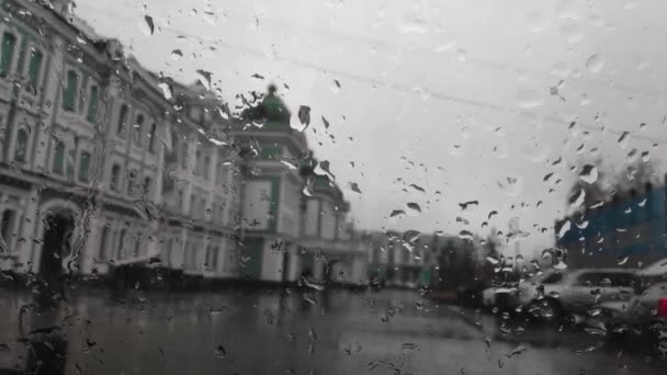 Sleet Falls Car Window Cloudy Weather Slow Motion — Stock Video