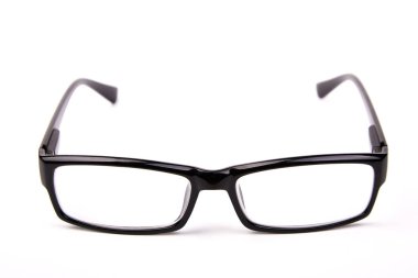 Stylish glasses with black frames on a white background