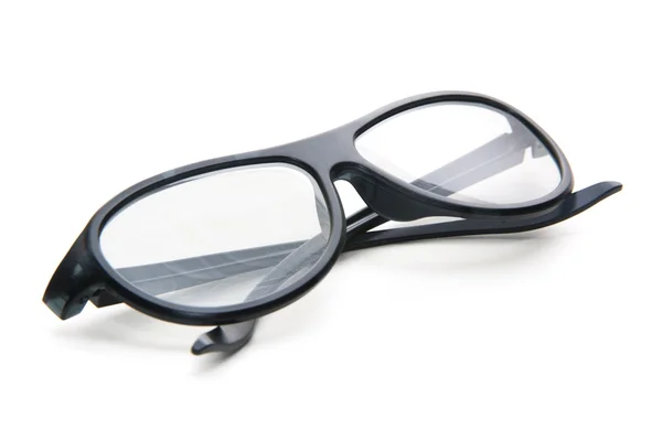Γυαλιά σε ένα μαύρο πλαστικό πλαίσιο που απομονώνονται πάνω από το λευκό — Φωτογραφία Αρχείου