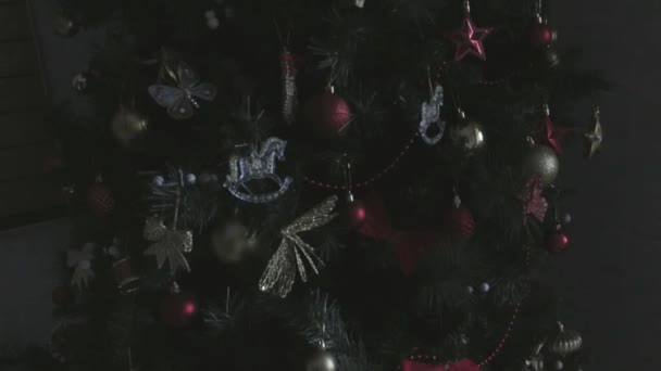 小车上的一棵圣诞树上的装饰品. — 图库视频影像