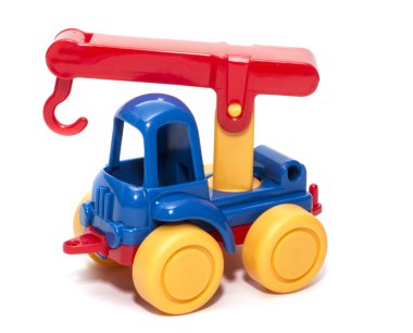 Vinç oyuncak beyaz bir arka plan üzerinde yük kaldırma, izole