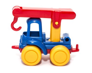 Hoisting crane toy on a white background, isolated clipart